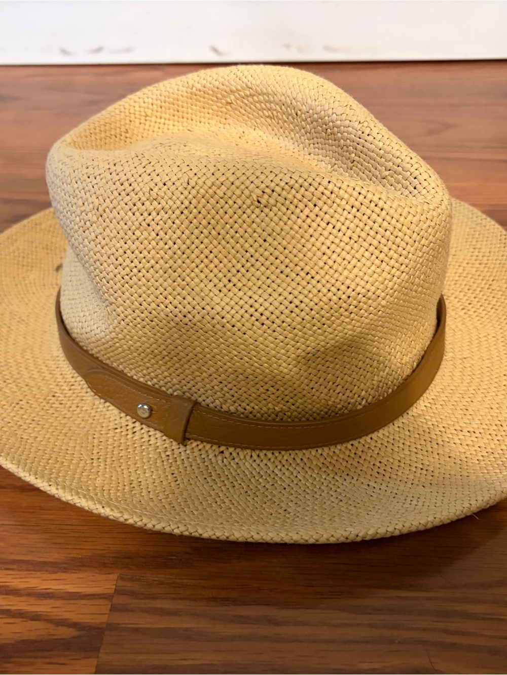 Banana Republic Straw Fedora Hat Tan Brown Band L/XL